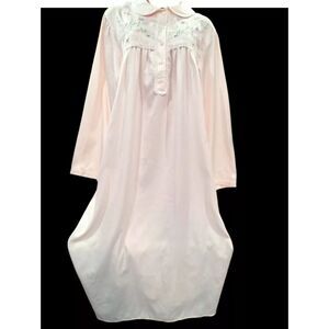 Vintage Delicates Nightgown Pink Brushback Satin Lacy Pastel Embroidery XL MINT